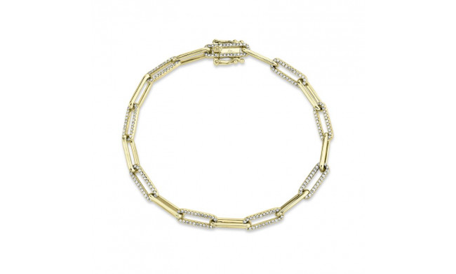 Shy Creation 14k Yellow Gold Diamond Paper Clip Link Bracelet - SC55008688