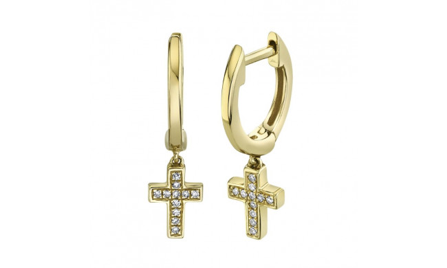 Shy Creation 14k Yellow Gold Diamond Cross Huggie Earrings - SC22007660