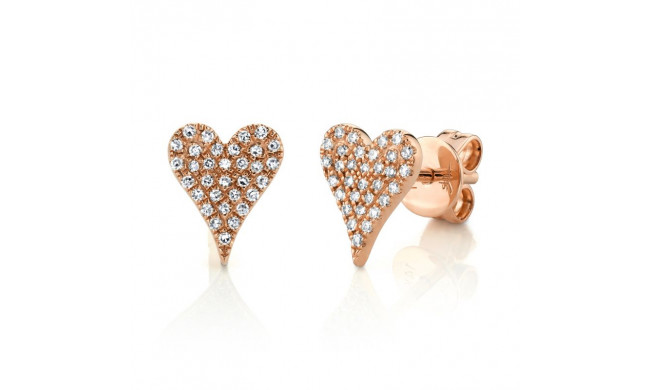 Shy Creation 14k Rose Gold Diamond Pave Heart Stud Earrings - SC55006930