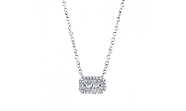 Shy Creation 14k White Gold Diamond Baguette Necklace - SC55019736