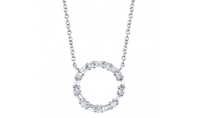 Shy Creation 14k White Gold Diamond Baguette Circle Necklace - SC55008725