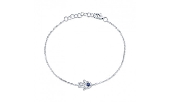 Shy Creation 14k White Gold Diamond & Blue Sapphire Hamsa Bracelet - SC55005294