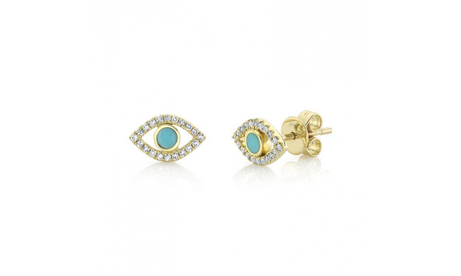 Shy Creation 14k Yellow Gold Diamond & Composite Turquoise Stud Earrings - SC55019927