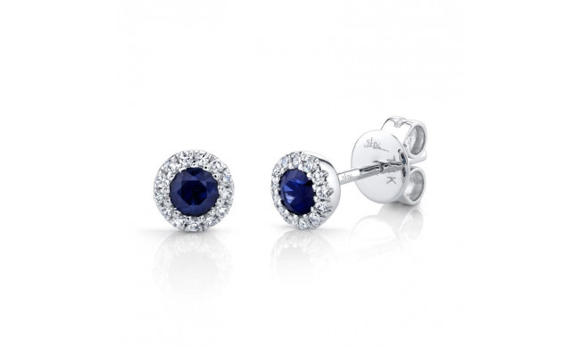 Shy Creation 14k White Gold Diamond & Blue Sapphire Stud Earrings - SC55002752