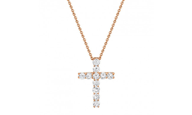 Shy Creation 14k Rose Gold Diamond Cross Necklace - SC37215659