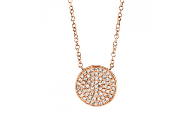 Shy Creation 14k Rose Gold Diamond Pave Circle Necklace - SC55002400