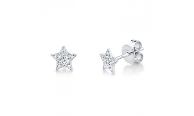 Shy Creation 14k White Gold Diamond Star Stud Earrings - SC55001302