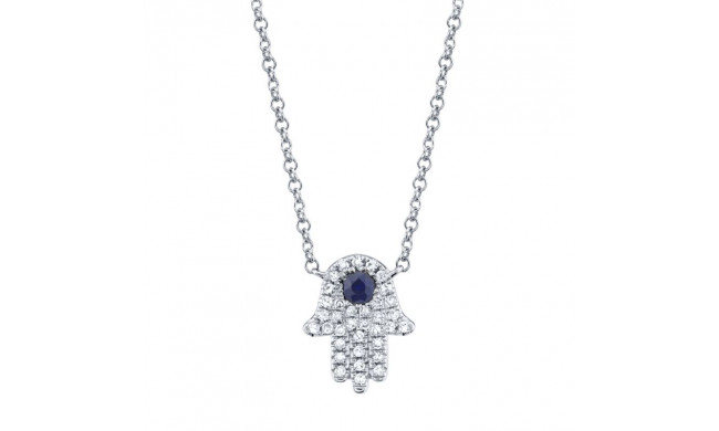 Shy Creation 14k White Gold Diamond & Blue Sapphire Hamsa Necklace - SC55005244