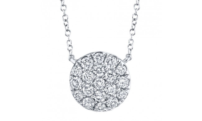 Shy Creation 14k White Gold Diamond Pave Circle Necklace - SC22004735