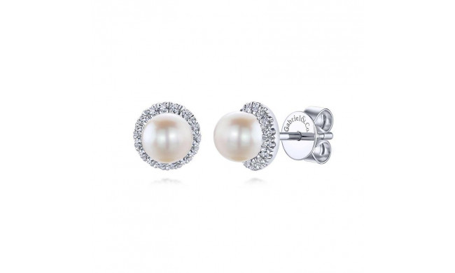 Gabriel & Co. 14k White Gold Grace Pearl & Diamond Stud Earrings - EG13233W45PL