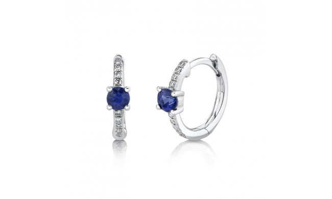 Shy Creation 14k White Gold Diamond & Blue Sapphire Huggie Earrings - SC55020192