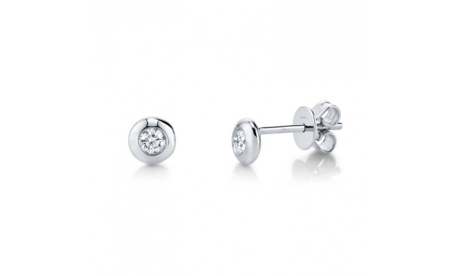 Shy Creation 14k White Gold Diamond Bezel Stud Earrings - SC55004063