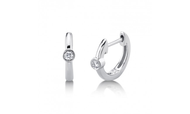 Shy Creation 14k White Gold Diamond Bezel Huggie Earrings - SC22007665