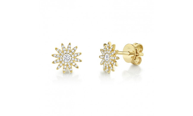 Shy Creation 14k Yellow Gold Diamond Starburst Stud Earrings - SC55004893