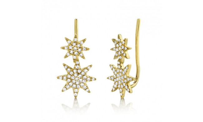 Shy Creation 14k Yellow Gold Diamond Pave Star Ear Crawler Earrings - SC55004606