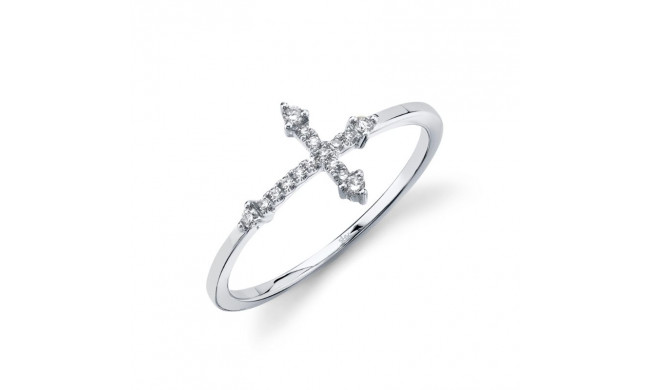 Shy Creation 14k White Gold Diamond Cross Ring - SC55008654