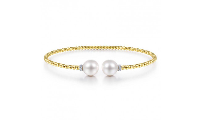 Gabriel & Co. 14k Yellow Gold Bujukan Pearl & Diamond Bangle Bracelet - BG4247-65Y45PL