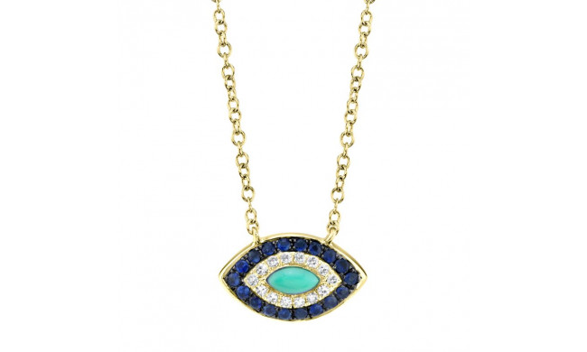 Shy Creation 14k Yellow Gold Diamond Blue Sapphire & Composite Turquoise Necklace - SC55002262