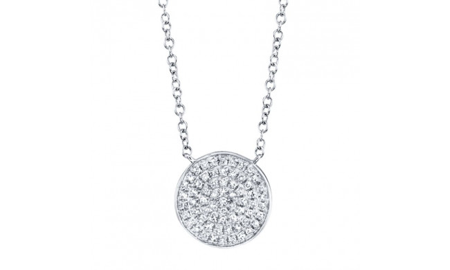 Shy Creation 14k White Gold Diamond Pave Circle Necklace - SC55002398