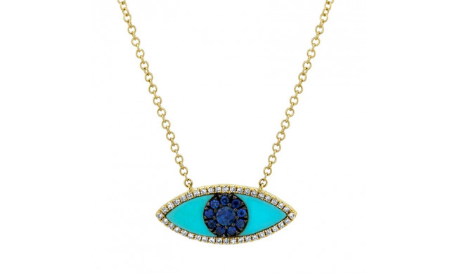 Shy Creation 14k Yellow Gold Diamond & Blue Sapphire & Composite Turquoise Necklace - SC55003623