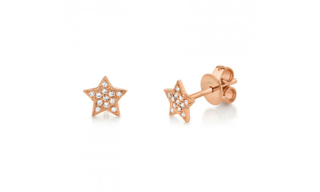 Shy Creation 14k Rose Gold Diamond Star Stud Earrings - SC55001303