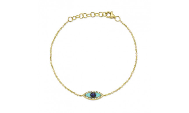 Shy Creation 14k Yellow Gold  Diamond & Blue Sapphire & Composite Turquoise Bracelet - SC55003938