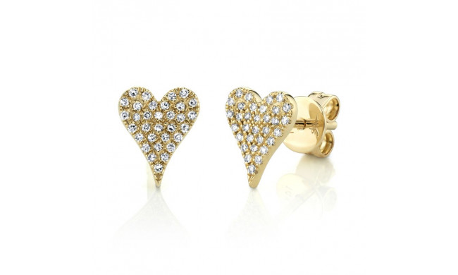 Shy Creation 14k Yellow Gold Diamond Pave Heart Stud Earrings - SC55006929