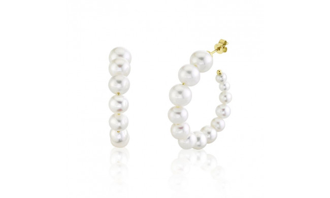 Shy Creation 14k Yellow Gold Cultured Pearl Hoop Earrings - SC36213972