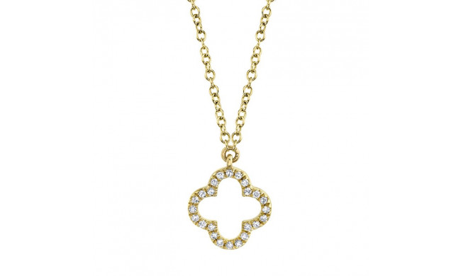 Shy Creation 14k Yellow Gold Diamond Clover Necklace - SC55019618