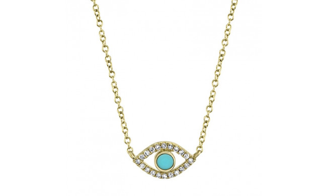 Shy Creation 14k Yellow Gold Diamond & Composite Turquoise Necklace - SC55019731