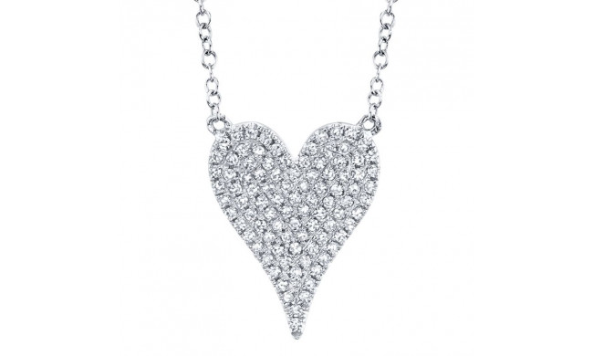 Shy Creation 14k White Gold Diamond Pave Heart Necklace - SC55002004