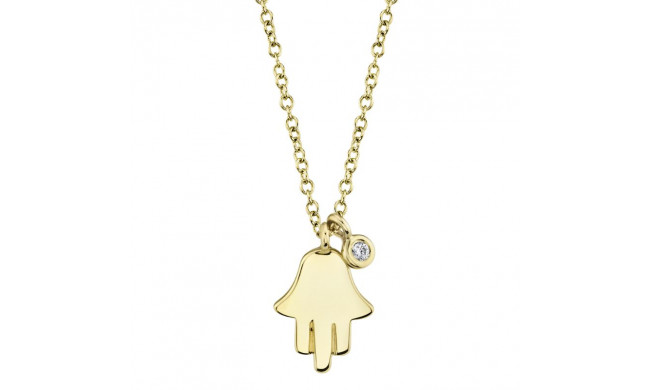 Shy Creation 14k Yellow Gold Diamond Hamsa Necklace - SC55009886