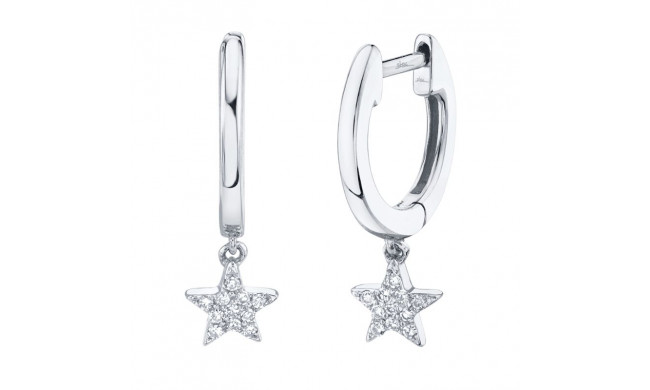 Shy Creation 14k White Gold Diamond Star Huggie Earrings - SC22004868V2