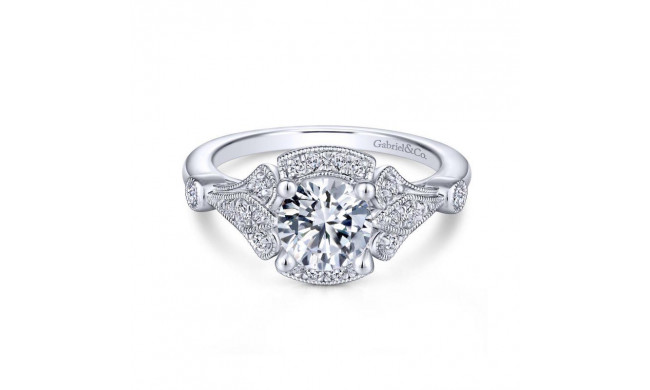 Gabriel & Co. 14k White Gold Art Deco Halo Engagement Ring - ER14430R4W44JJ