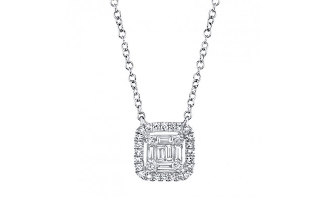Shy Creation 14k White Gold Diamond Baguette Necklace - SC55010020