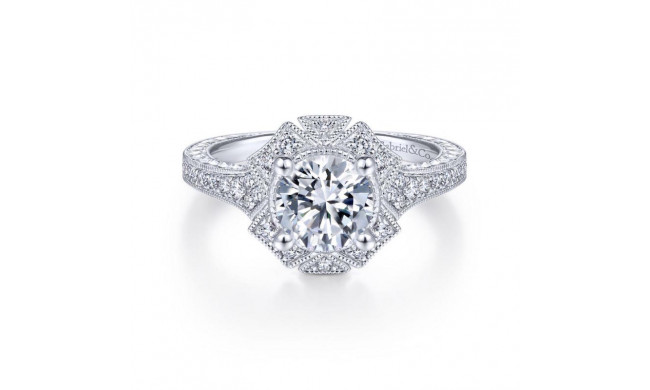 Gabriel & Co. 14k White Gold Art Deco Halo Engagement Ring - ER14444R4W44JJ
