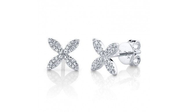 Shy Creation 14k White Gold Diamond Flower Stud Earrings - SC55002161