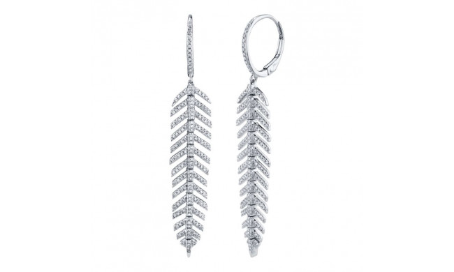 Shy Creation 14k White Gold Diamond Feather Earrings - SC55004557V2