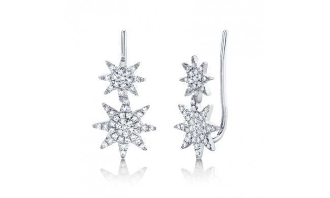 Shy Creation 14k White Gold Diamond Pave Star Ear Crawler Earrings - SC55004605