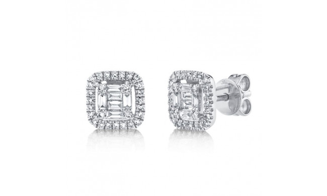Shy Creation 14k White Gold Diamond Baguette Stud Earrings - SC55010017