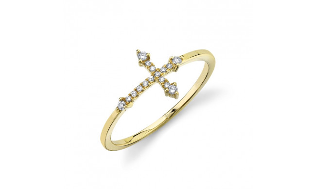 Shy Creation 14k Yellow Gold Diamond Cross Ring - SC55008655