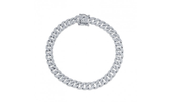 Shy Creation 14k White Gold Diamond Pave Link Bracelet - SC55005671V2