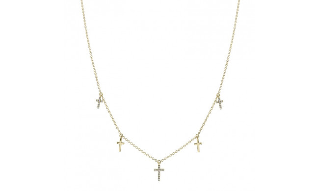 Shy Creation 14k Yellow Gold Diamond Cross Necklace - SC55020244