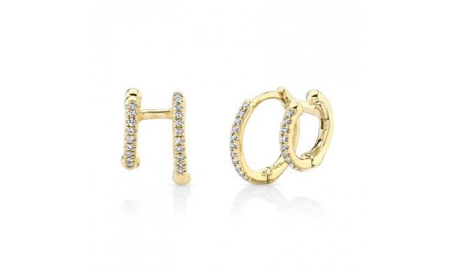 Shy Creation 14k Yellow Gold Diamond Double Huggie Earrings - SC55005961V2