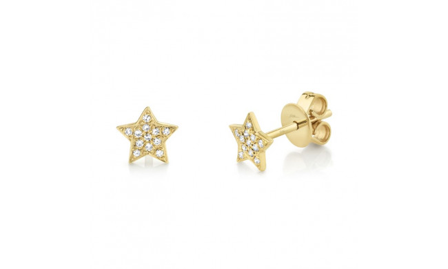 Shy Creation 14k Yellow Gold Diamond Star Stud Earrings - SC55001267