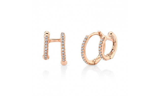 Shy Creation 14k Rose Gold Diamond Double Huggie Earrings - SC55005962V2