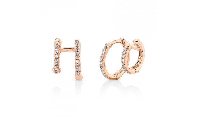 Shy Creation 14k Rose Gold Diamond Double Huggie Earrings - SC55005962V2