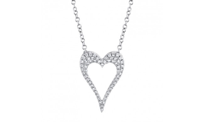Shy Creation 14k White Gold Diamond Open Heart Necklace - SC55020646