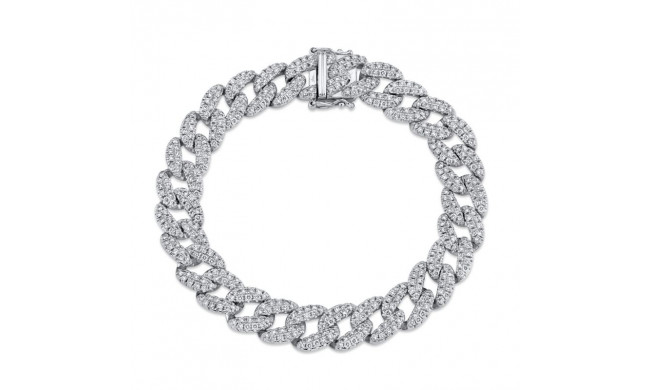 Shy Creation 14k White Gold Diamond Pave Link Bracelet - SC55010094