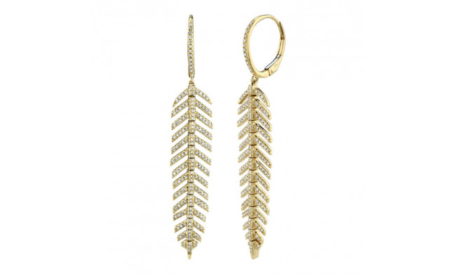 Shy Creation 14k Yellow Gold Diamond Feather Earrings - SC55004558V2